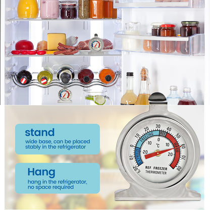 Refrigerator Thermometer, -30~30°C/-20~80°F, Classic Fridge Analog Thermometer Large Dial with Red Indicator Thermometer for Freezer Refrigerator Cooler