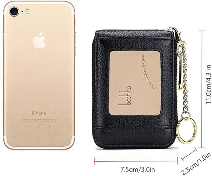 Blocking Card Holder Genuine Leather Credit Card Case Organizer Compact Wallet Zip Around Accordion Style