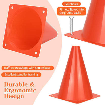 12pcs Soccer Cones, 7" Soccer Cones, Plastic Traffic Cones, Training Cones for Basketball Football Skating Drills Practice