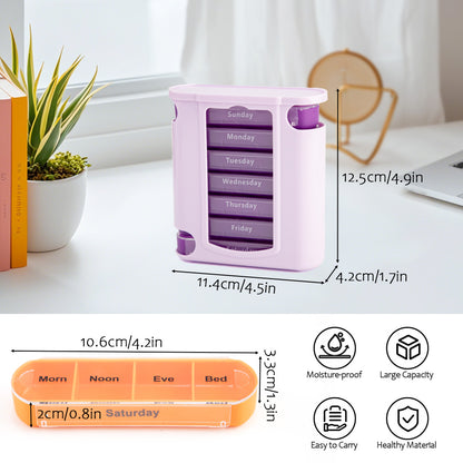 Weekly Pill Organizer, 7 Stackable Compartments Four Times-a-Day - Morning, Noon, Evening, and Bedtime