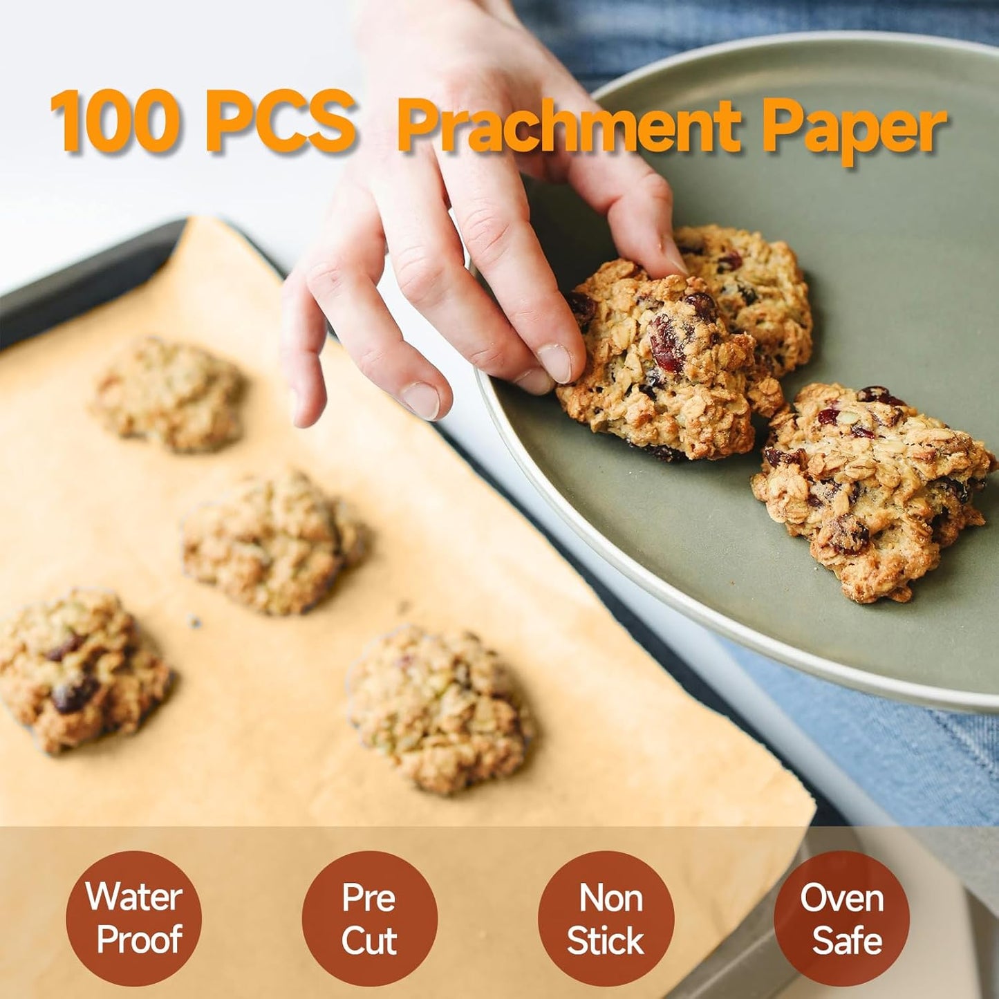 100Pcs Parchment Paper Baking Sheets, 12x16 Inches Non-Stick Precut Baking Parchment, for Baking, Cooking, Grilling, Air Fryer and Steaming - Unbleached, Fit for Half Sheet Pans