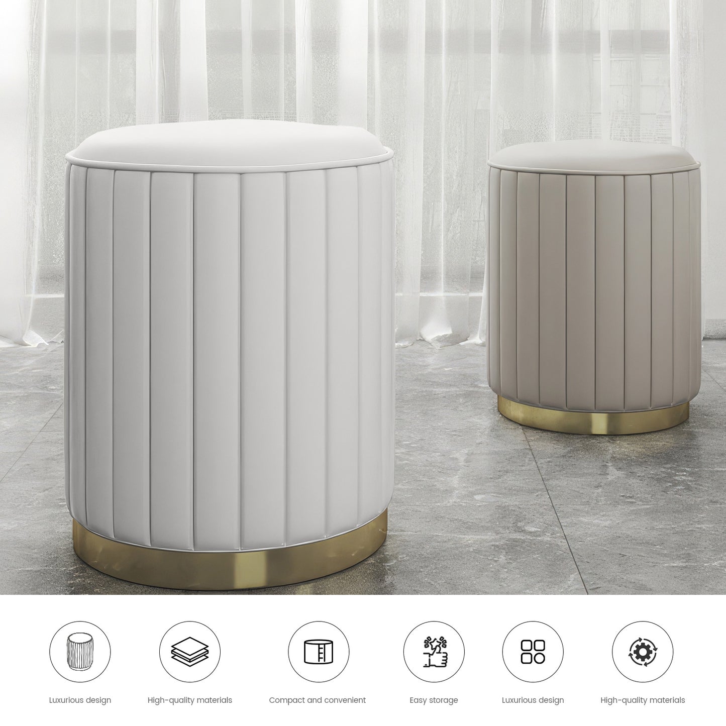 White Round Stool Makeup Vanity Chair