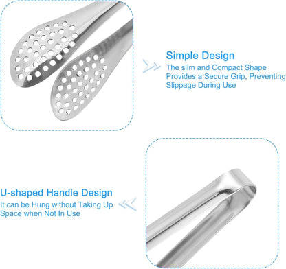 2pcs 7 Inch - Stainless Steel Ice Tongs, Mini Sugar Tongs for Appetizers, Charcuterie, Dessert, Tea Party, Bar, Cafe (Silver)