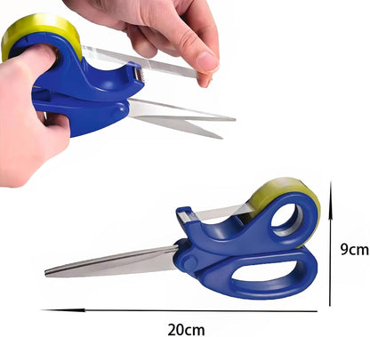 2-in-1 Scissors & Integrated Clear Sticky Tape Dispenser Cutter – Desktop Tape Dispenser for Gift Wrapping, Multi-Purpose Scissor with Tape for Office, School, and Home Use (1Pcs)