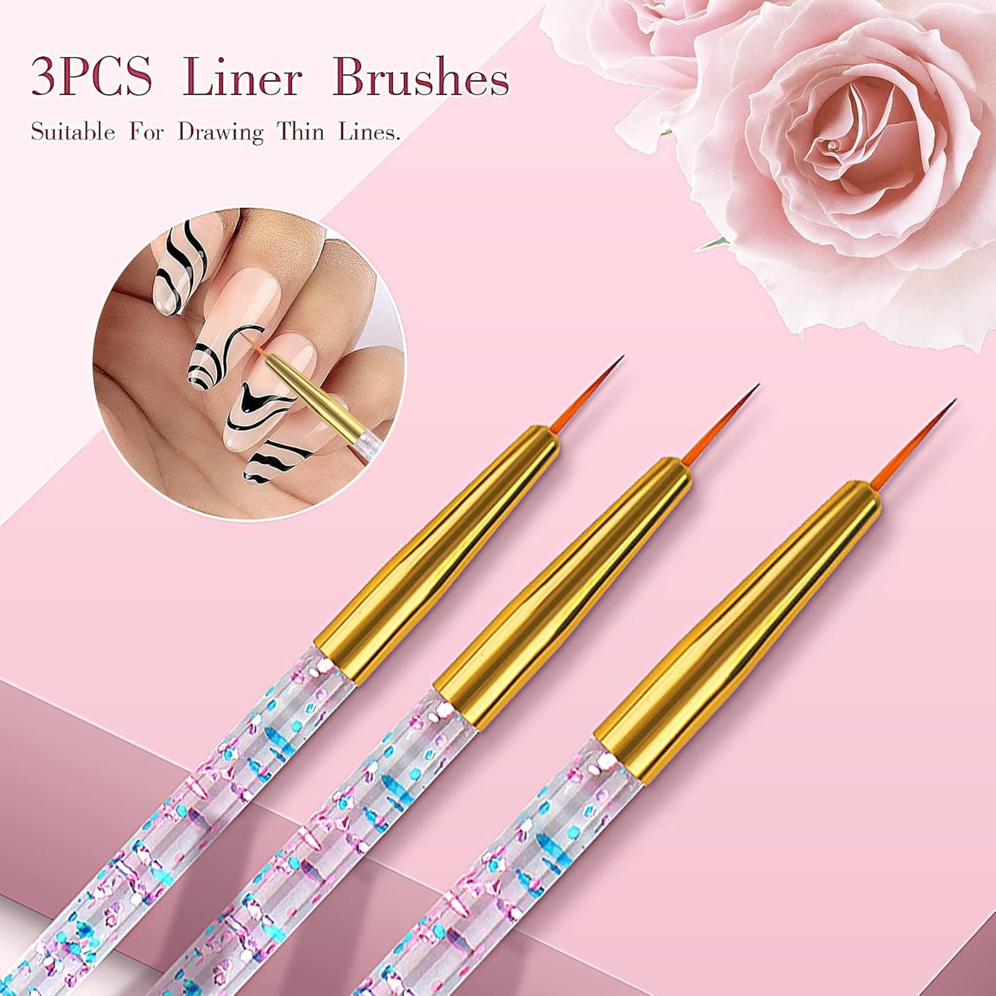 31pcs Nail Art Brushes, Nail Art Tool Set, Dotting Tools, Dust Brush,Striping Brushes for Long Lines, Drawing Pen For Gel Polish Design supply