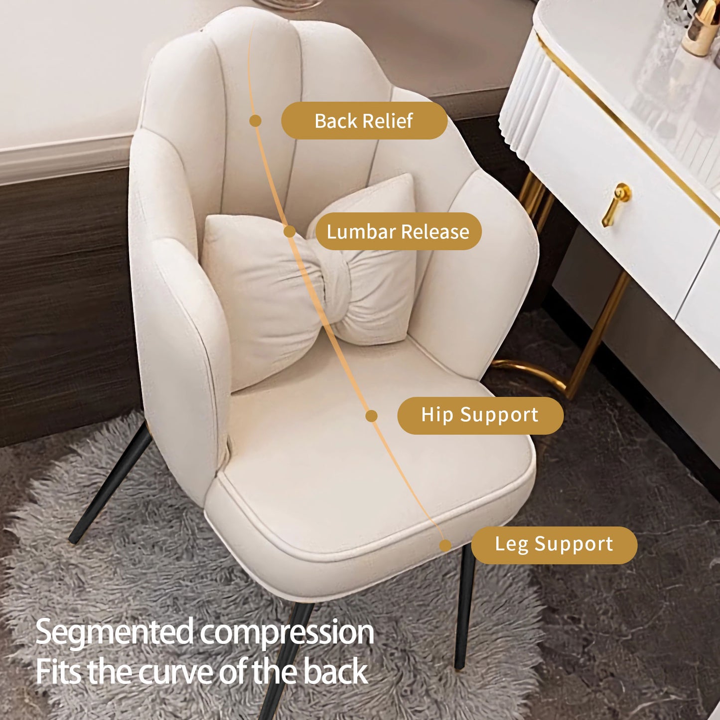 Petal Vanity Chair Leisure Accent Chair with Golden Metal Legs(White and Black Chair)