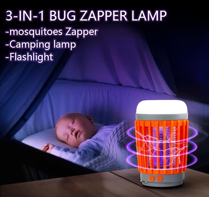 3-in-1 Solar Camping Lantern & Mosquito Killer & Flashlight - Senmding Portable Outdoor Electric Bug Zapper IP67 Waterproof LED Lantern USB Rechargeable and Solar Power