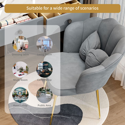 Makeup Vanity Chair,Petal Vanity Chair Leisure Accent Chair with Golden Metal Legs, Vanity Chair for Bedroom Dresser(Grey Gold Chair)