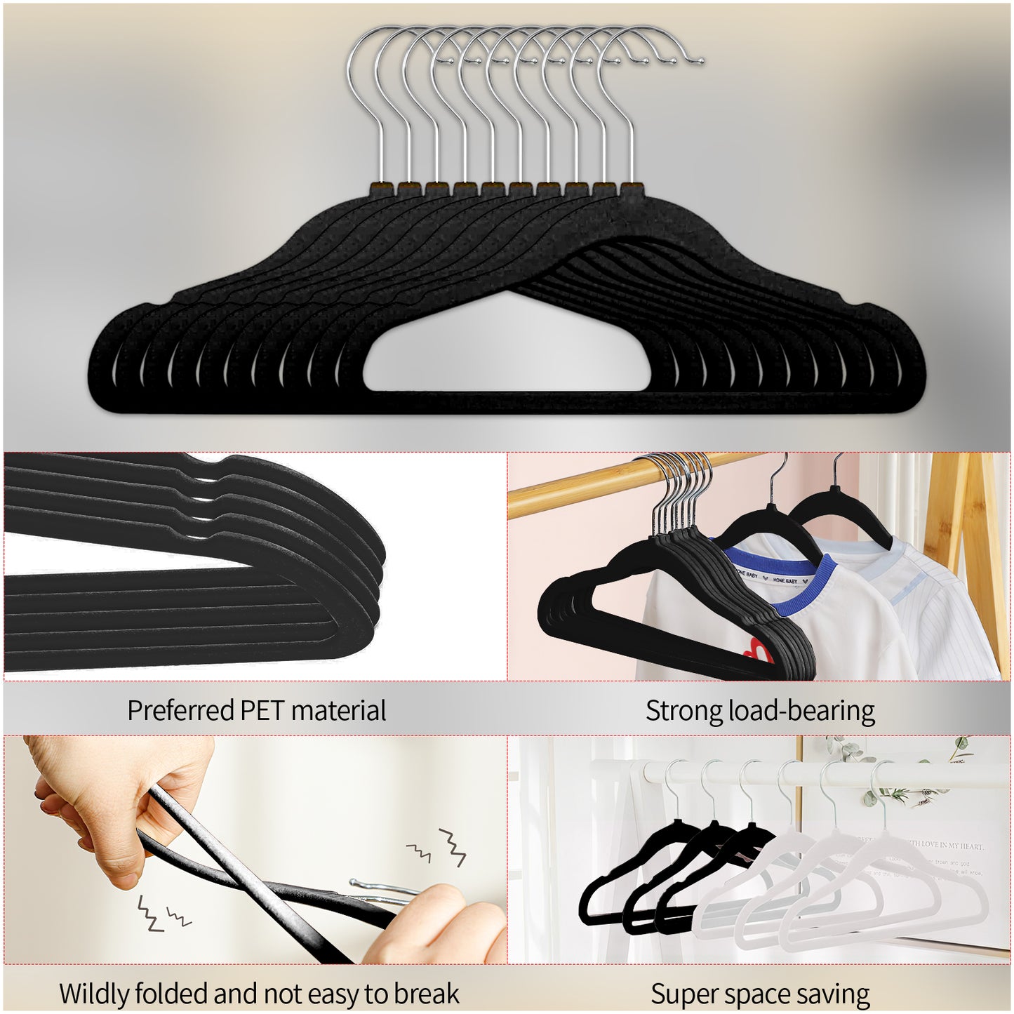 Premium Black Velvet Hangers 30 Pack-Space Saving Felt Hanger, Non Slip Clothes Hangers fo! Closet, Heavy Duty Hanger for coats, Shirts & Pants,360° Swivel Hook, Hold Up to 10lbs