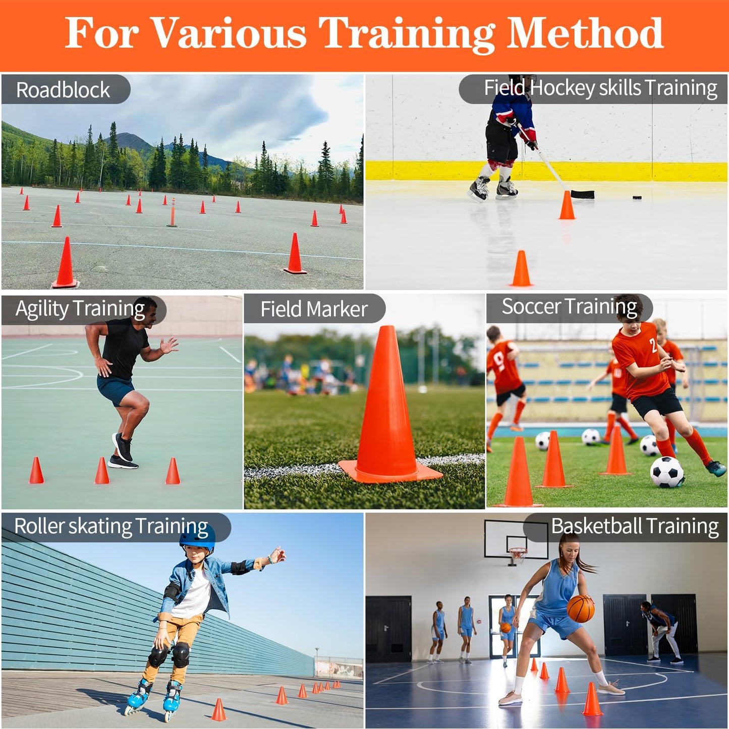 12pcs Soccer Cones, 7" Soccer Cones, Plastic Traffic Cones, Training Cones for Basketball Football Skating Drills Practice
