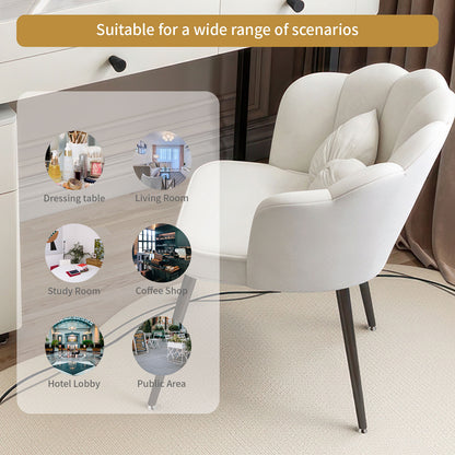 Petal Vanity Chair Leisure Accent Chair with Golden Metal Legs(White and Black Chair)