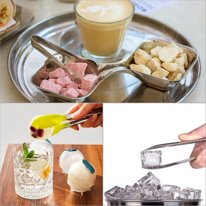 2pcs 7 Inch - Stainless Steel Ice Tongs, Mini Sugar Tongs for Appetizers, Charcuterie, Dessert, Tea Party, Bar, Cafe (Silver)