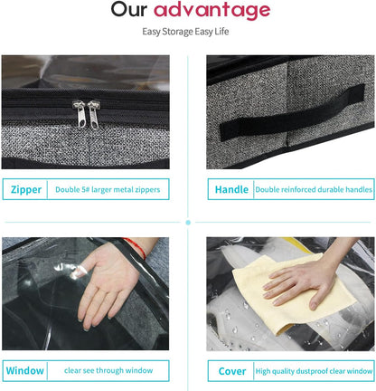 Sturdy Under Bed Shoe Storage Organizer, Set of 2, Fit 12 to 24 Pairs, Underbed Shoes Closet Storage Solution with Clear Window, Breathable, L29.3 x W23.6 x H5.9, Linen-like Black