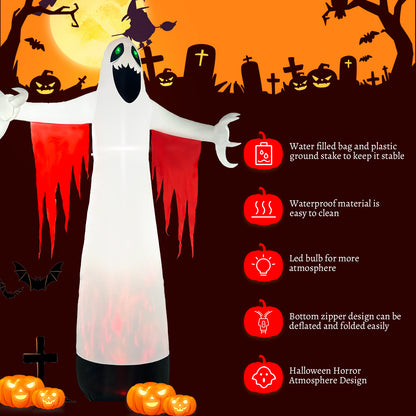 Halloween Inflatables Ghost Outdoor Decorations, Blow up Yard Decor, Spooky Horror Evil with Blinking Red Eyes Built-in LED Flame Lights for Home Holiday Party Balcony Garden Patio Lawn Outside