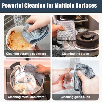 10 Pcs New Upgrade Steel Wire Dishcloth,Double-Layer Steel Wire Cleaning Cloth,Powerful Cleaning Non-Scratch Wire Dishcloth Rag for Cookware, Sinks, Dishes, Stove Tops