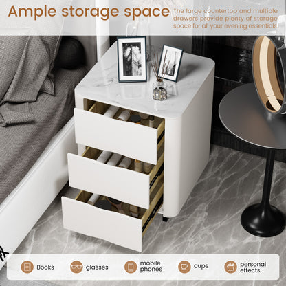 The nightstand has three drawers