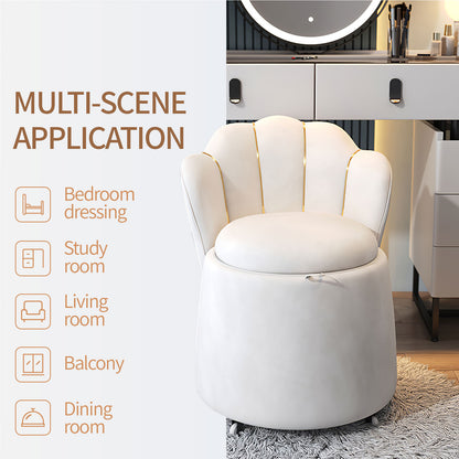 Makeup Vanity Chair,Begonia-Shaped chair Vanity Stool with Built-in Storage and Comfortable Backrest (White)