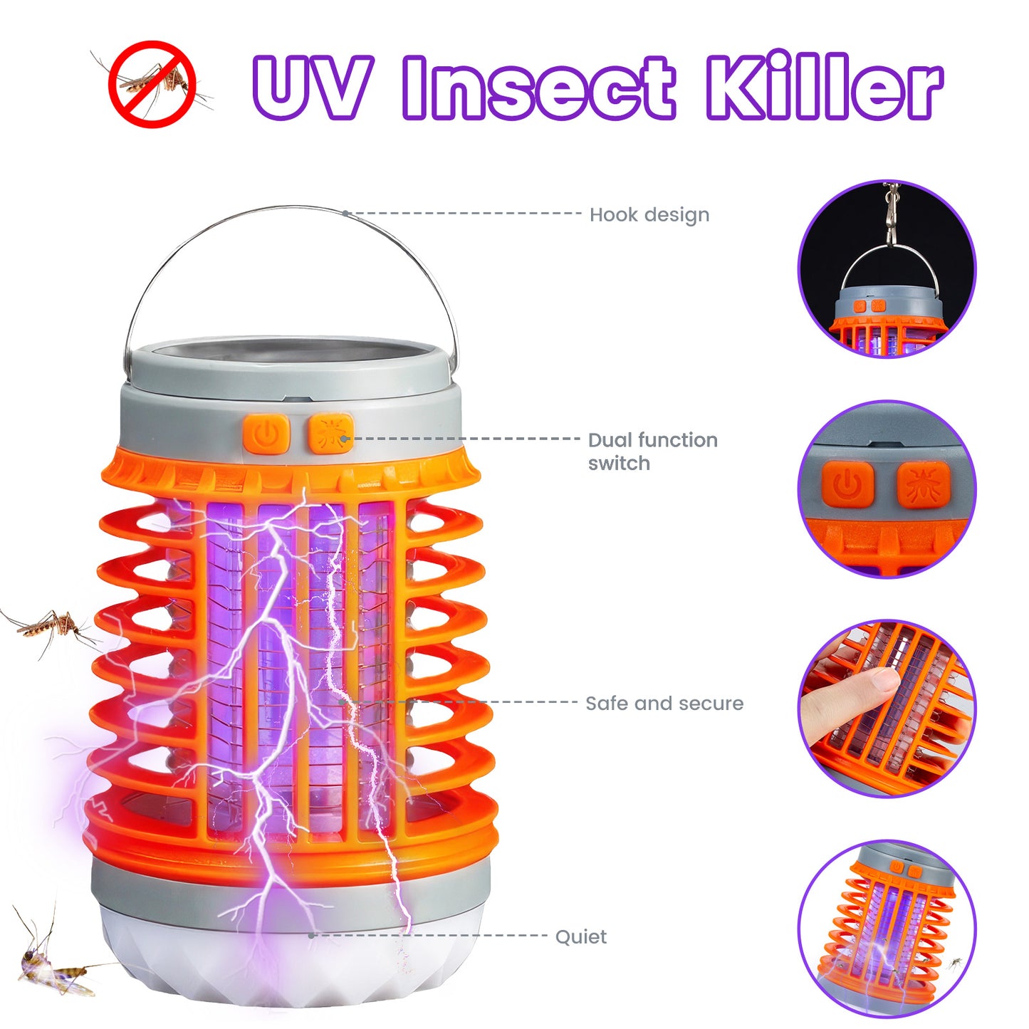 Bug Zapper Outdoor/Indoor,Mosquito Zapper 4200V High Powered Waterproof Electronic Mosquito Killer,15W UVA Mosquito Lamp Bulb,Fly Traps Patio Insects Killer,Trap Killer for Home,Kitchen, Backyard