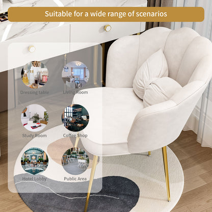 Petal Vanity Chair for Makeup Room - Vanity Chair with Metal Legs, Makeup Chair for Bedroom (White)