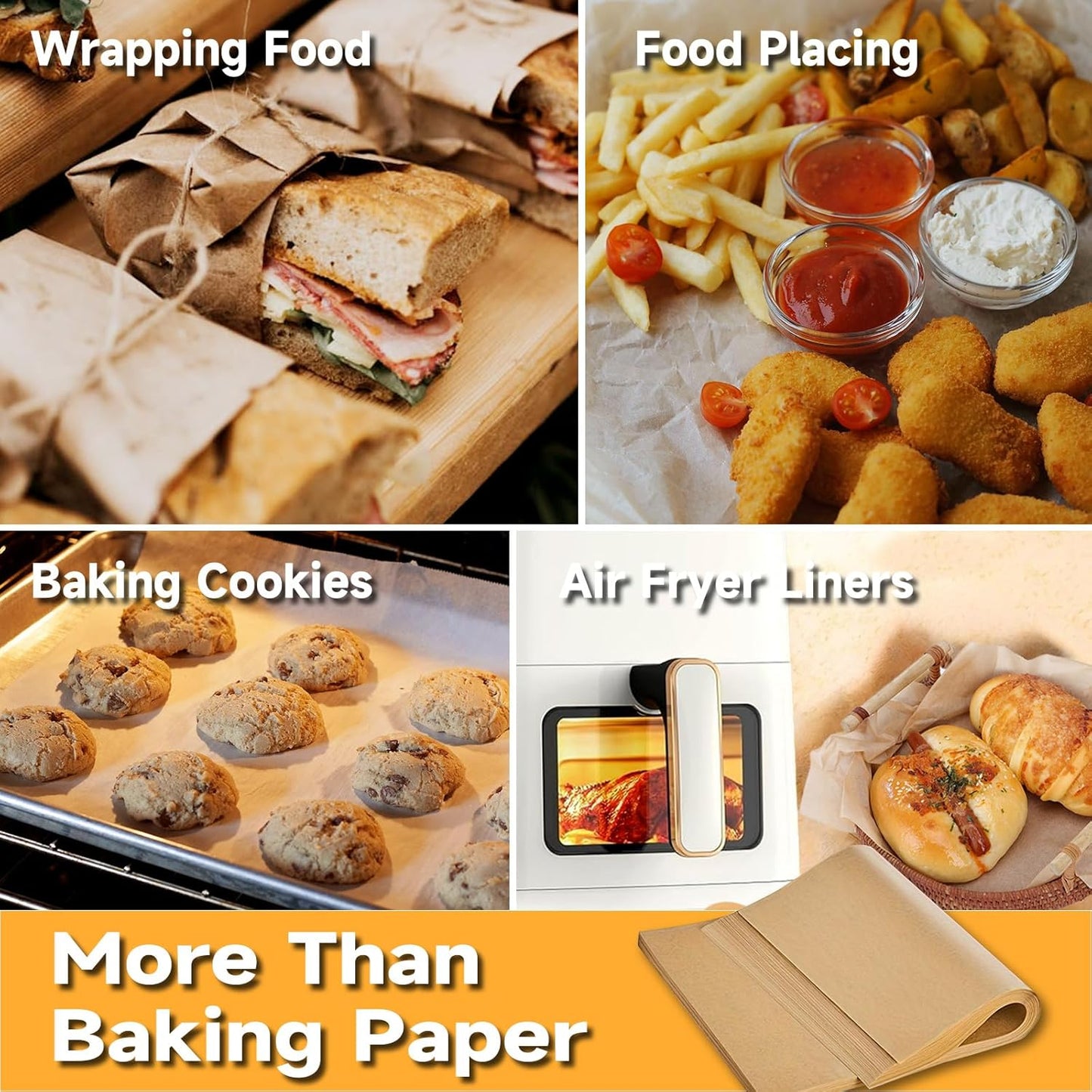 100Pcs Parchment Paper Baking Sheets, 12x16 Inches Non-Stick Precut Baking Parchment, for Baking, Cooking, Grilling, Air Fryer and Steaming - Unbleached, Fit for Half Sheet Pans