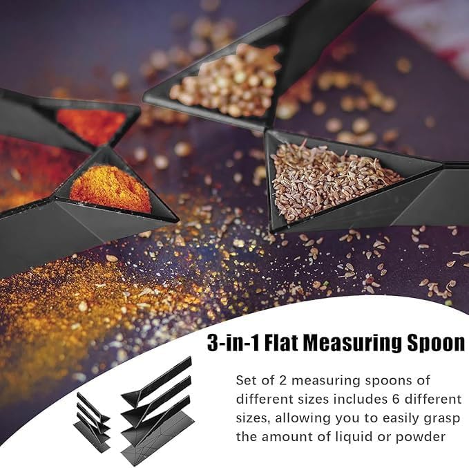 Flat Folding Measuring Spoon - Flat 3-in-1 Measuring Spoons, Space - Saving Stackable Design -Magnetic and Easy to Store, Kitchen Baking and Cooking