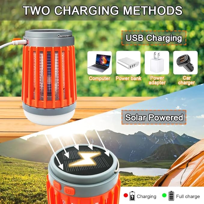 3-in-1 Solar Camping Lantern & Mosquito Killer & Flashlight - Senmding Portable Outdoor Electric Bug Zapper IP67 Waterproof LED Lantern USB Rechargeable and Solar Power