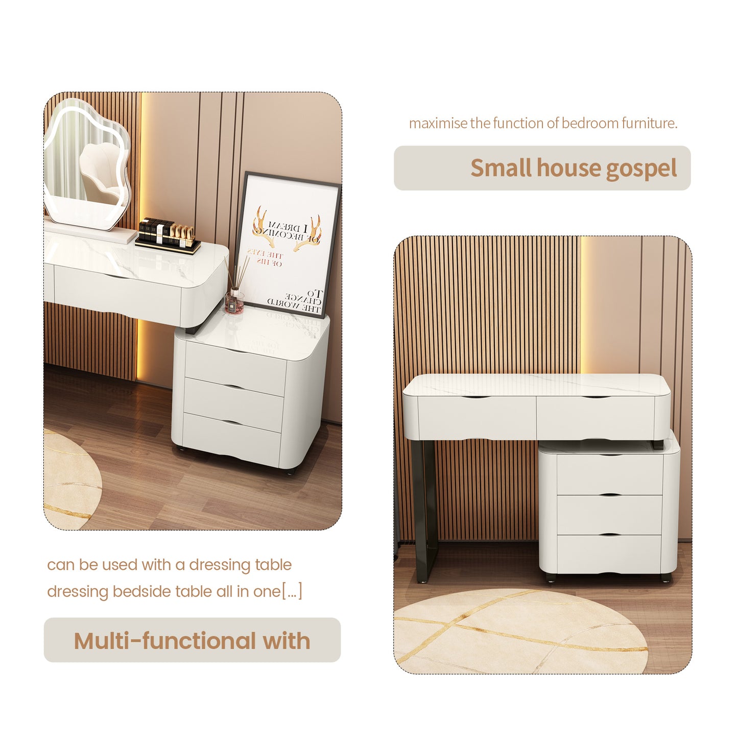 The nightstand has three drawers