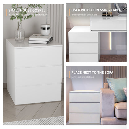 Press Type Nightstand with three drawers(White)