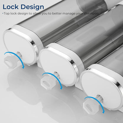 Shampoo and Conditioner Dispenser, Pollock Shower Soap Dispenser 3 Chamber No Drill, Wall Mounted Shampoo Body Wash Conditioner for Bathroom Large