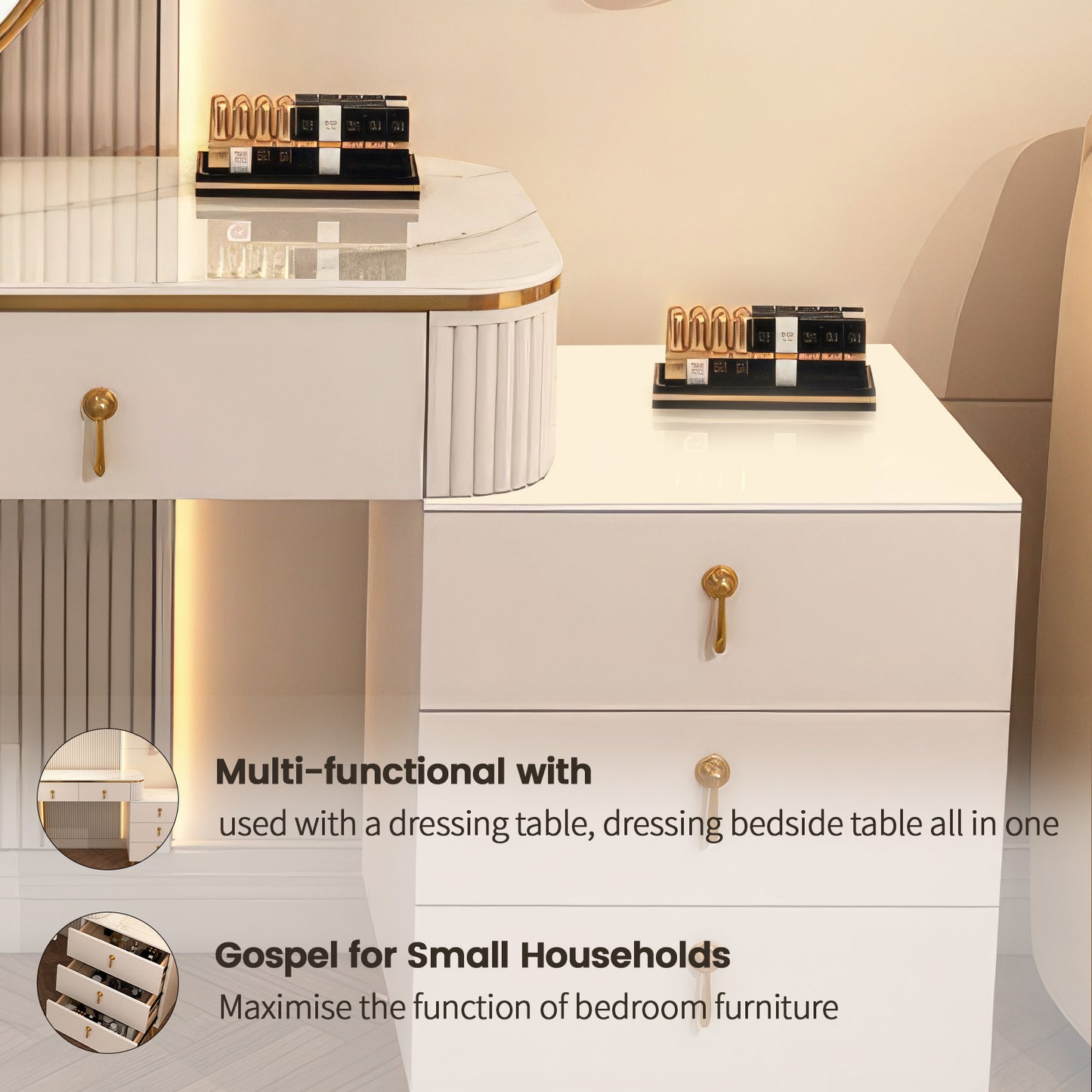 Nightstand with three drawers(Gray）