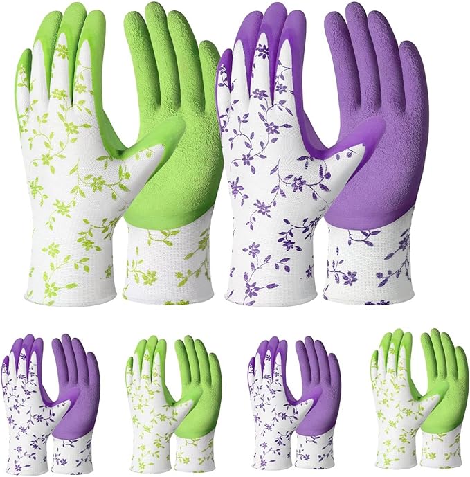 6PCS Women's Gardening Gloves- Breathable Latex Gardening Gloves，Outdoor Protective Work Glove，Gardening Gifts，Three green and three purple