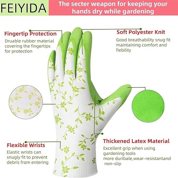 6PCS Women's Gardening Gloves- Breathable Latex Gardening Gloves，Outdoor Protective Work Glove，Gardening Gifts，Three green and three purple