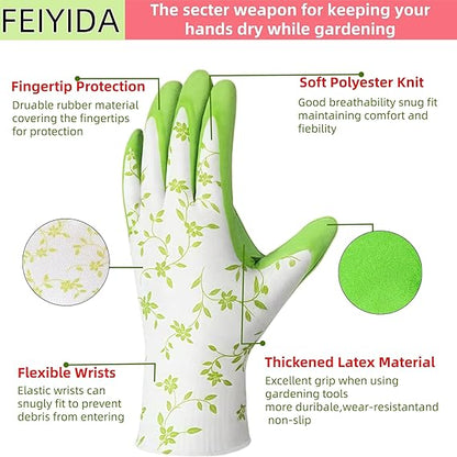 6PCS Women's Gardening Gloves- Breathable Latex Gardening Gloves，Outdoor Protective Work Glove，Gardening Gifts，Three green and three purple