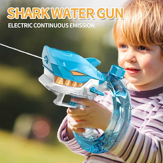 Automatic Squirt Guns Toys, Shark Automatic Water Blaster Toys, Electric Water Gun for Adults & Kids,300cc Large Capacity, Long Range 24-32 FT,Summer Swimming Pool Party and Outdoor (Blue)