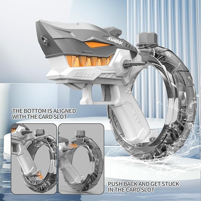 Automatic Squirt Guns Toys, Shark Automatic Water Blaster Toys, Electric Water Gun for Adults & Kids,300cc Large Capacity, Long Range 24-32 FT,Summer Swimming Pool Party and Outdoor (Grey)