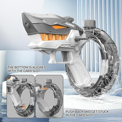 Automatic Squirt Guns Toys, Shark Automatic Water Blaster Toys, Electric Water Gun for Adults & Kids,300cc Large Capacity, Long Range 24-32 FT,Summer Swimming Pool Party and Outdoor (Grey)