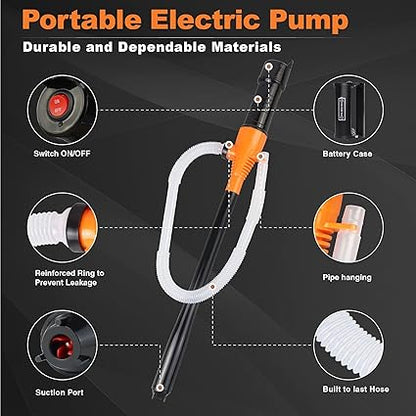 Portable Fuel Transfer Pump Battery Operated Electric Siphon Pump for Gas, Fuel, Diesel, Water Transfer 2.2 GPM Flow Oil Extractor -Easy to Use Hand Fuel Pump, Gas Siphon Pump (Orange)