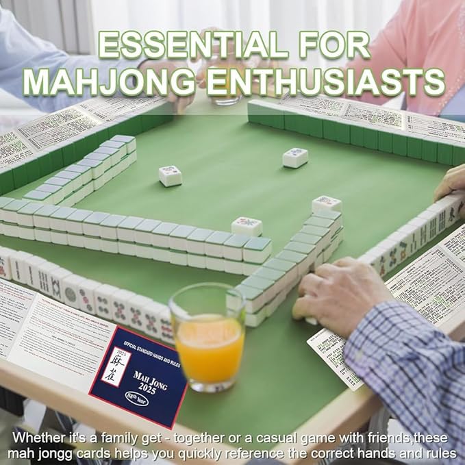 2025 Mahjong Card Official Large Print, National Mahjong League Cards, 4 Pcs Official National Standard Mah Jongg Hands and Rules Cards, Easy-to-Read Large Size Mah Jongg Card (Blue)