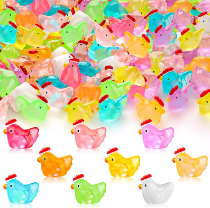 20Pcs Luminous Mini Chicken Resin Miniature Animal Figures Glow in Dark Perfect for DIY Projects Garden Dollhouse Aquarium Decor Glows at Night