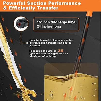 Portable Fuel Transfer Pump Battery Operated Electric Siphon Pump for Gas, Fuel, Diesel, Water Transfer 2.2 GPM Flow Oil Extractor -Easy to Use Hand Fuel Pump, Gas Siphon Pump (Orange)