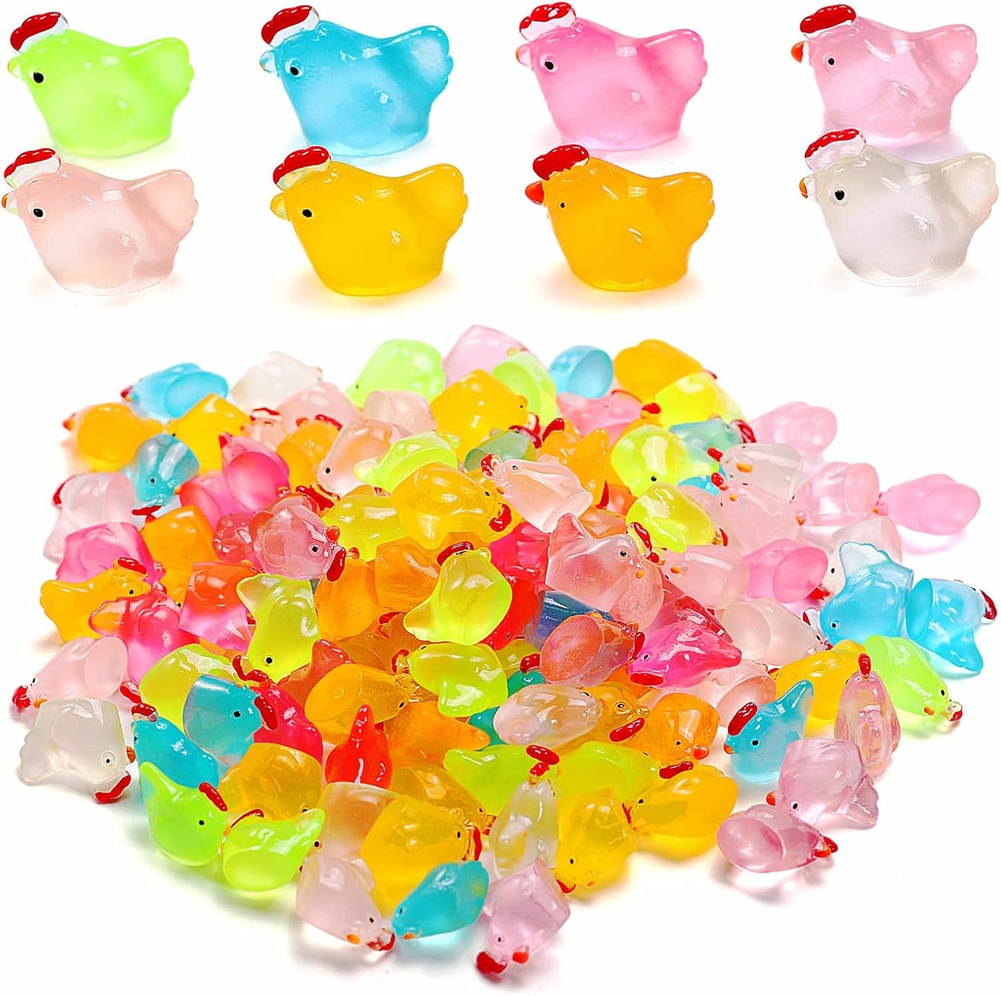 20Pcs Luminous Mini Chicken Resin Miniature Animal Figures Glow in Dark Perfect for DIY Projects Garden Dollhouse Aquarium Decor Glows at Night