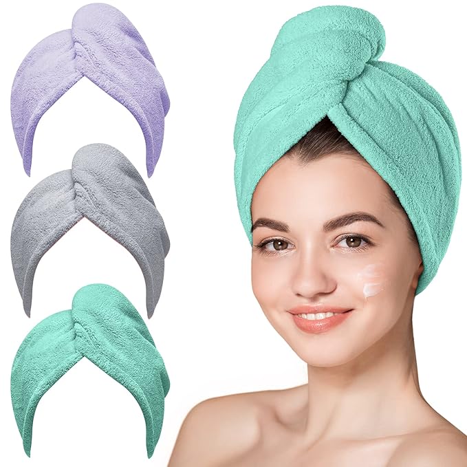 3PCS Microfiber Hair Towel Wrap for Women, Anti Frizz Quick Drying Hair Turban for All Hair Style, Absorbent and Lightweight