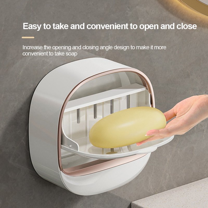 Luxury Soap Holder with Drain Tray, Waterproof Soap Dish Holder, Keep Soap Bars Dry, Adhesive Soap Case Box Wall Mounted for Shower, Bathroom, Bathtub