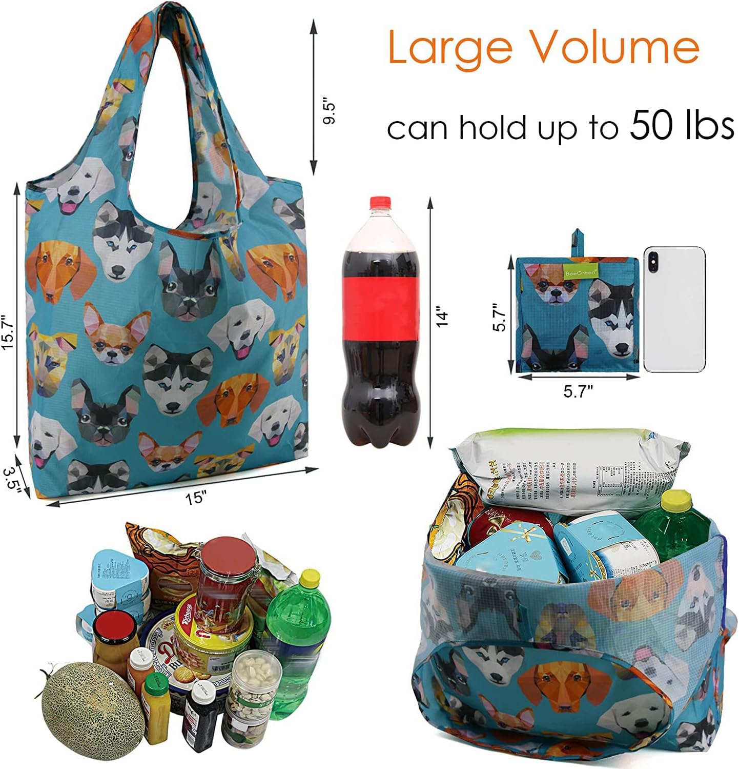 Shopping Bags Cloth Grocery Bags Foldable Travel Bag Tote Bags Bulk - Reusable Gift Bags with Handles (6 Pack) - Heavy Duty Large Washable Animal Holiday Design for Women Travel & Groceries