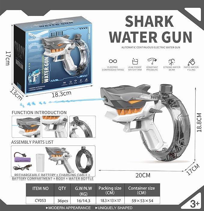 Automatic Squirt Guns Toys, Shark Automatic Water Blaster Toys, Electric Water Gun for Adults & Kids,300cc Large Capacity, Long Range 24-32 FT,Summer Swimming Pool Party and Outdoor (Grey)