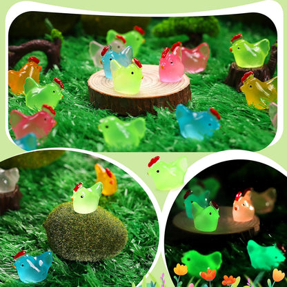 20Pcs Luminous Mini Chicken Resin Miniature Animal Figures Glow in Dark Perfect for DIY Projects Garden Dollhouse Aquarium Decor Glows at Night