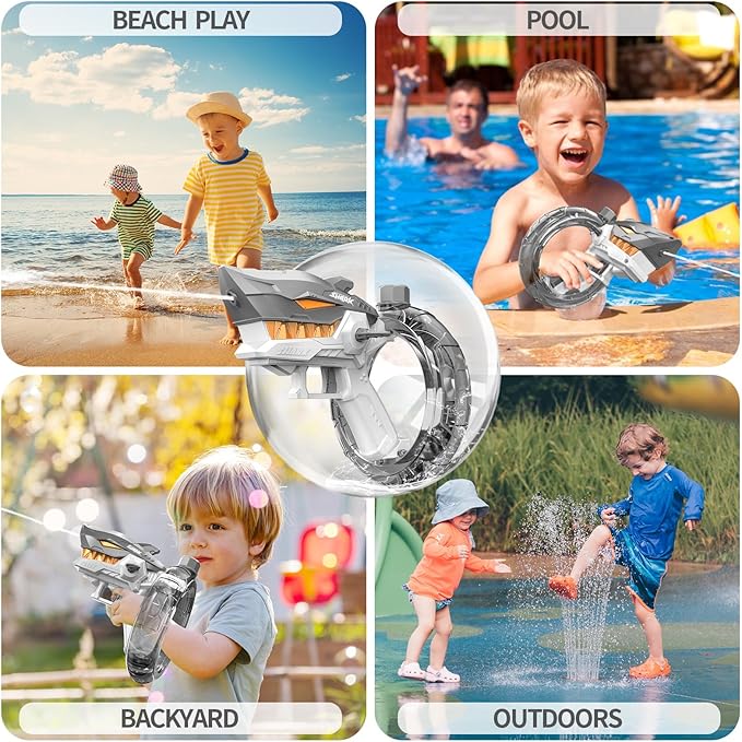 Automatic Squirt Guns Toys, Shark Automatic Water Blaster Toys, Electric Water Gun for Adults & Kids,300cc Large Capacity, Long Range 24-32 FT,Summer Swimming Pool Party and Outdoor (Grey)