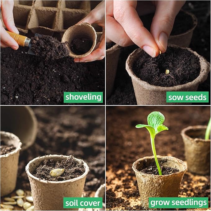40Pcs 3.15 Inch Peat Pots, Biodegradable Eco-Friendly Round Plant Seedling Starters Kit, Seed Germination Trays  for Flower Vegetable Tomato Saplings & Herb Seed Germination