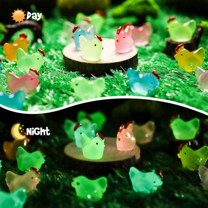 20Pcs Luminous Mini Chicken Resin Miniature Animal Figures Glow in Dark Perfect for DIY Projects Garden Dollhouse Aquarium Decor Glows at Night