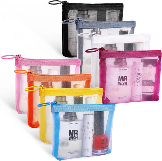 8 Pack Mini Zipper Mesh Makeup Bags, Nylon Cosmetic Bags Toiletry Purse Travel Organizer Bags Inside Bag for Office Travel Organization
